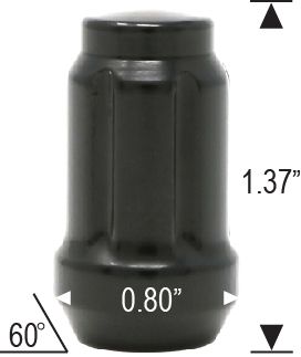 Epoch Black Spline Lug Nuts – M12x1.5, 24-Pack With Key, Conical Seat, 6 Point