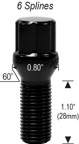 14X1.50 28MM SPLINE BLACK LUG BOLTS - Wheel Designers